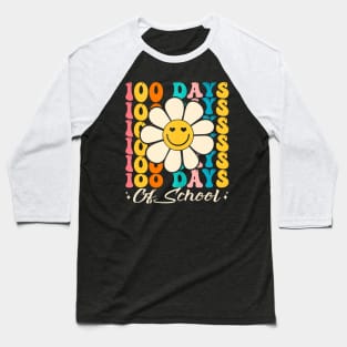 Groovy Happy 100Th Day Of School Smile Face Flower Kid Baseball T-Shirt